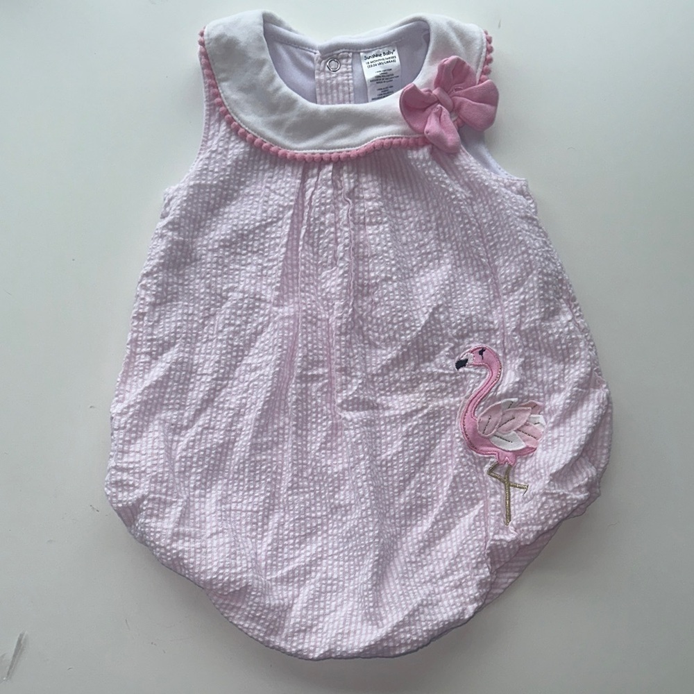 Sunshine Baby Seerksucker Flamingo Bubble Romper 18m Easter